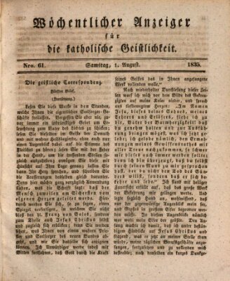 Wöchentlicher Anzeiger für die katholische Geistlichkeit Samstag 1. August 1835