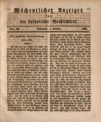 Wöchentlicher Anzeiger für die katholische Geistlichkeit Mittwoch 5. August 1835