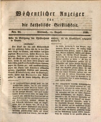 Wöchentlicher Anzeiger für die katholische Geistlichkeit Mittwoch 12. August 1835