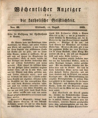 Wöchentlicher Anzeiger für die katholische Geistlichkeit Mittwoch 19. August 1835