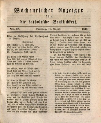 Wöchentlicher Anzeiger für die katholische Geistlichkeit Samstag 22. August 1835