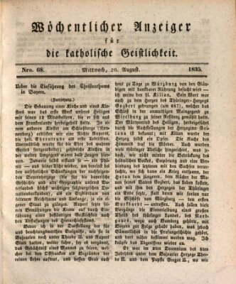 Wöchentlicher Anzeiger für die katholische Geistlichkeit Mittwoch 26. August 1835