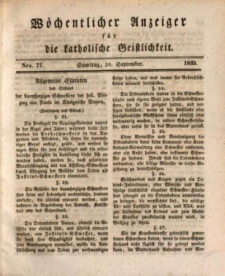 Wöchentlicher Anzeiger für die katholische Geistlichkeit Samstag 26. September 1835