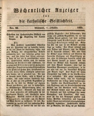 Wöchentlicher Anzeiger für die katholische Geistlichkeit Mittwoch 7. Oktober 1835