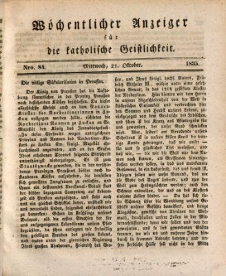 Wöchentlicher Anzeiger für die katholische Geistlichkeit Mittwoch 21. Oktober 1835