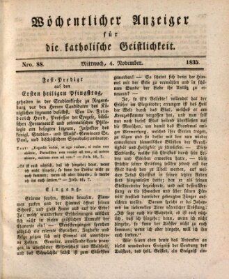 Wöchentlicher Anzeiger für die katholische Geistlichkeit Mittwoch 4. November 1835