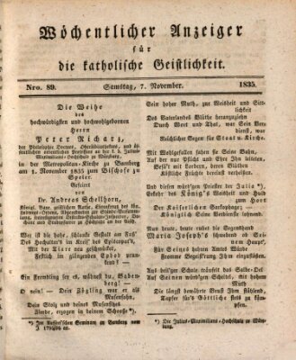 Wöchentlicher Anzeiger für die katholische Geistlichkeit Samstag 7. November 1835