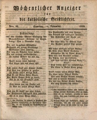 Wöchentlicher Anzeiger für die katholische Geistlichkeit Samstag 14. November 1835