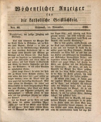 Wöchentlicher Anzeiger für die katholische Geistlichkeit Mittwoch 18. November 1835