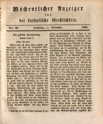 Wöchentlicher Anzeiger für die katholische Geistlichkeit Samstag 21. November 1835