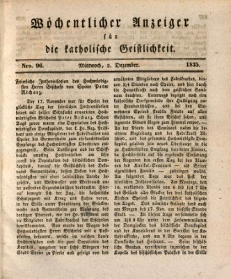 Wöchentlicher Anzeiger für die katholische Geistlichkeit Mittwoch 2. Dezember 1835