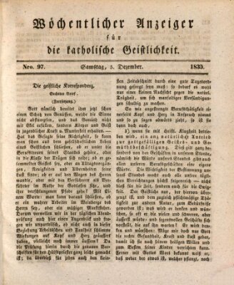 Wöchentlicher Anzeiger für die katholische Geistlichkeit Samstag 5. Dezember 1835