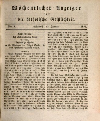 Wöchentlicher Anzeiger für die katholische Geistlichkeit Mittwoch 13. Januar 1836