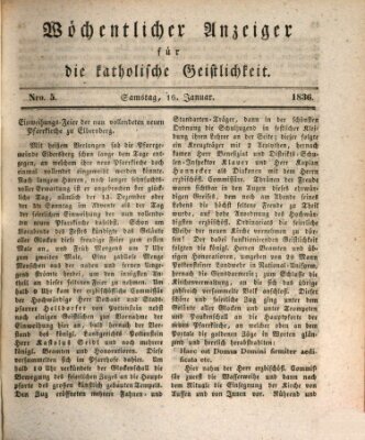 Wöchentlicher Anzeiger für die katholische Geistlichkeit Samstag 16. Januar 1836