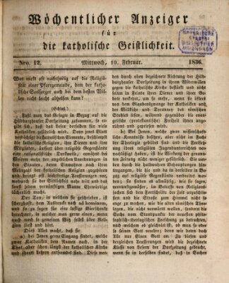 Wöchentlicher Anzeiger für die katholische Geistlichkeit Mittwoch 10. Februar 1836