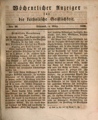 Wöchentlicher Anzeiger für die katholische Geistlichkeit Mittwoch 9. März 1836