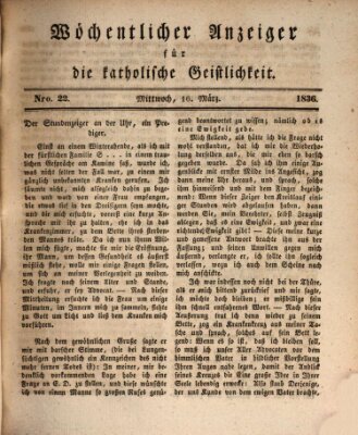 Wöchentlicher Anzeiger für die katholische Geistlichkeit Mittwoch 16. März 1836