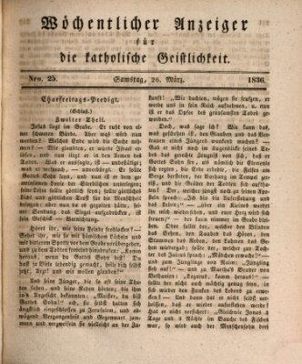 Wöchentlicher Anzeiger für die katholische Geistlichkeit Samstag 26. März 1836