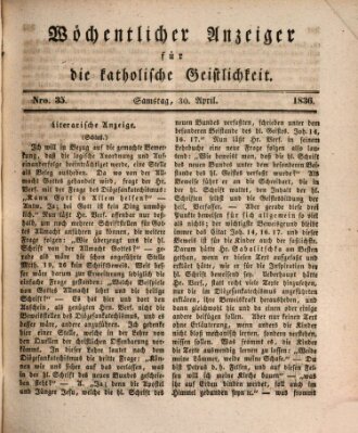 Wöchentlicher Anzeiger für die katholische Geistlichkeit Samstag 30. April 1836