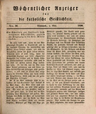 Wöchentlicher Anzeiger für die katholische Geistlichkeit Mittwoch 4. Mai 1836