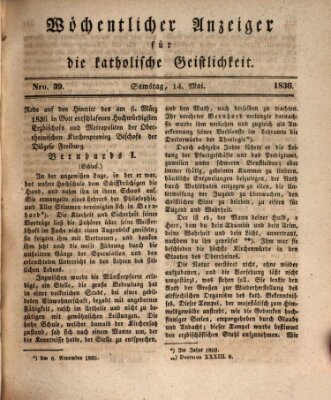 Wöchentlicher Anzeiger für die katholische Geistlichkeit Samstag 14. Mai 1836