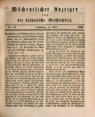 Wöchentlicher Anzeiger für die katholische Geistlichkeit Samstag 21. Mai 1836