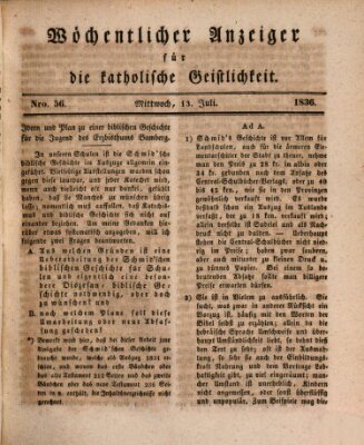 Wöchentlicher Anzeiger für die katholische Geistlichkeit Mittwoch 13. Juli 1836