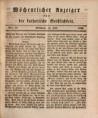 Wöchentlicher Anzeiger für die katholische Geistlichkeit Mittwoch 20. Juli 1836