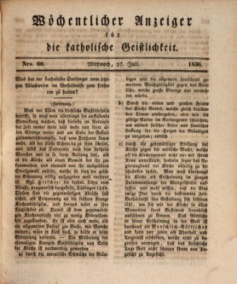 Wöchentlicher Anzeiger für die katholische Geistlichkeit Mittwoch 27. Juli 1836