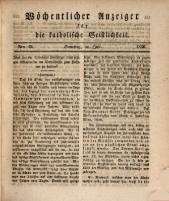 Wöchentlicher Anzeiger für die katholische Geistlichkeit Samstag 30. Juli 1836