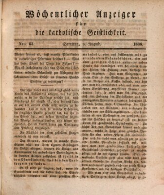 Wöchentlicher Anzeiger für die katholische Geistlichkeit Samstag 6. August 1836