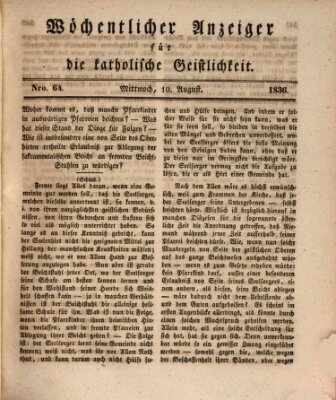 Wöchentlicher Anzeiger für die katholische Geistlichkeit Mittwoch 10. August 1836