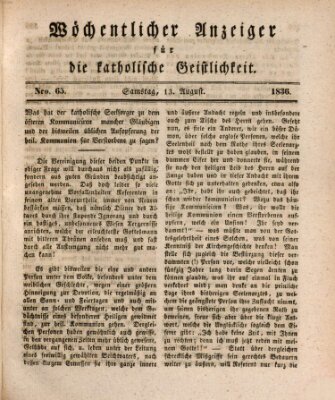 Wöchentlicher Anzeiger für die katholische Geistlichkeit Samstag 13. August 1836