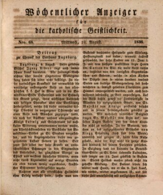 Wöchentlicher Anzeiger für die katholische Geistlichkeit Mittwoch 24. August 1836