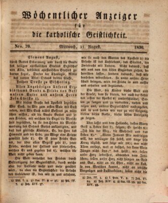 Wöchentlicher Anzeiger für die katholische Geistlichkeit Mittwoch 31. August 1836