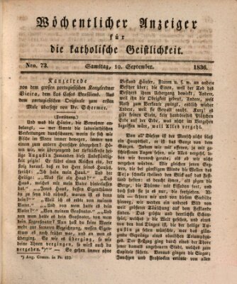 Wöchentlicher Anzeiger für die katholische Geistlichkeit Samstag 10. September 1836