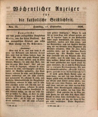 Wöchentlicher Anzeiger für die katholische Geistlichkeit Samstag 17. September 1836