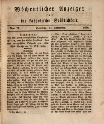 Wöchentlicher Anzeiger für die katholische Geistlichkeit Samstag 24. September 1836