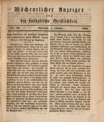 Wöchentlicher Anzeiger für die katholische Geistlichkeit Mittwoch 5. Oktober 1836