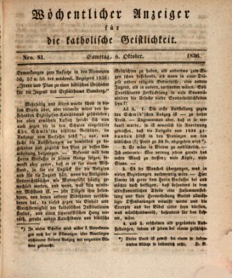 Wöchentlicher Anzeiger für die katholische Geistlichkeit Samstag 8. Oktober 1836