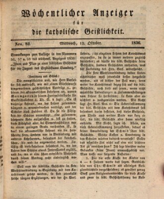 Wöchentlicher Anzeiger für die katholische Geistlichkeit Mittwoch 12. Oktober 1836