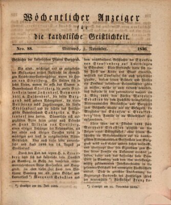 Wöchentlicher Anzeiger für die katholische Geistlichkeit Mittwoch 2. November 1836