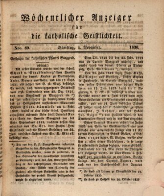 Wöchentlicher Anzeiger für die katholische Geistlichkeit Samstag 5. November 1836