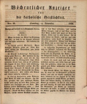 Wöchentlicher Anzeiger für die katholische Geistlichkeit Samstag 12. November 1836