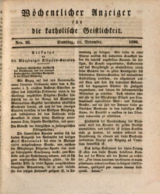 Wöchentlicher Anzeiger für die katholische Geistlichkeit Samstag 26. November 1836