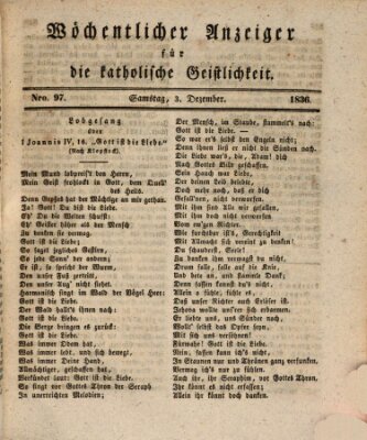 Wöchentlicher Anzeiger für die katholische Geistlichkeit Samstag 3. Dezember 1836