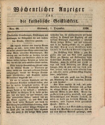 Wöchentlicher Anzeiger für die katholische Geistlichkeit Mittwoch 7. Dezember 1836