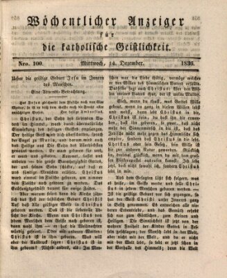 Wöchentlicher Anzeiger für die katholische Geistlichkeit Mittwoch 14. Dezember 1836