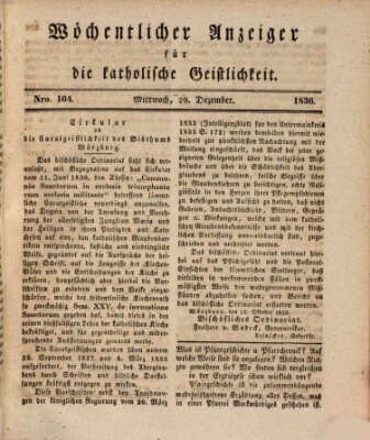 Wöchentlicher Anzeiger für die katholische Geistlichkeit Mittwoch 28. Dezember 1836