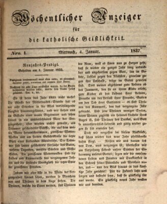 Wöchentlicher Anzeiger für die katholische Geistlichkeit Mittwoch 4. Januar 1837